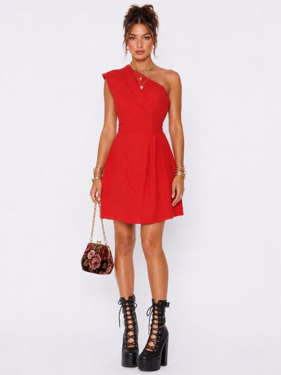 Anthropologie Dresses & Skirts - Anthropologie Gwyneth Silk Dress 0 Red Y2K One Shoulder Cocktail Party Shoshanna